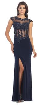 May Queen - Trendsetting Beaded And Laced Cap Sleeve Bateau Neck Sheath Dress Mq1118