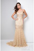 Terani Evening - Deep V-neck Embellished Lace Mermaid Gown 1711gl3526