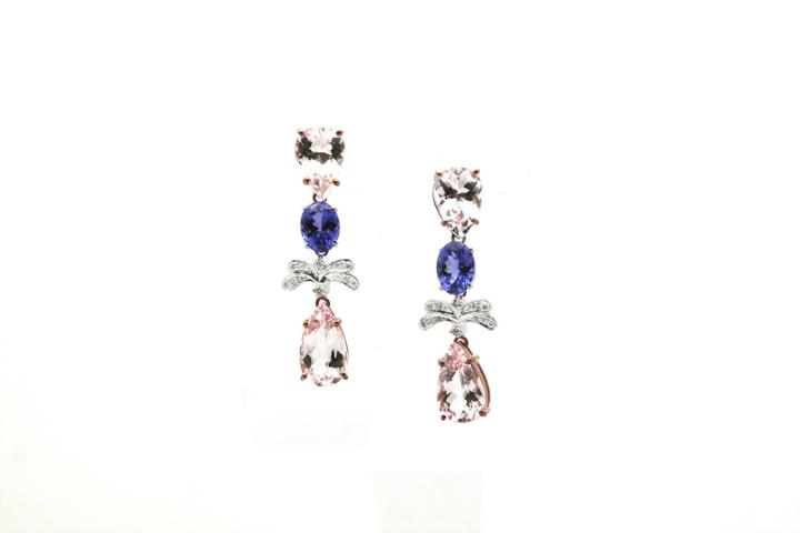 Tresor Collection - Tanzanite, Morganite And Diamond Earrings In 18k Wg