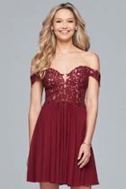 Faviana - 10155 Corded Lace Applique Illusion Bodice Cocktail Dress