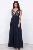 Sleeveless Laced Bodice And Chiffon Long Gown