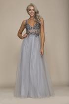 Nox Anabel - G036 Beaded Sleeveless Open Back A-line Gown
