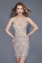Primavera Couture - 3138 Bejeweled Plunging V-neck Cocktail Dress