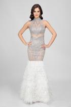 Terani Couture - Embellished Feather Fringed Mermaid Gown 1721gl4452