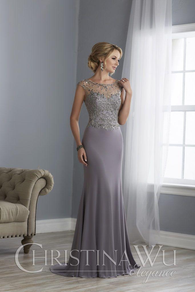 Christina Wu Elegance - 17862 Beaded Illusion Bateau Jersey Dress