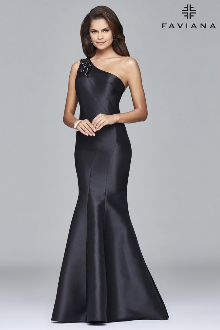 Faviana - S7973 Long Mikado One Shoulder Dress With Bead Detailing