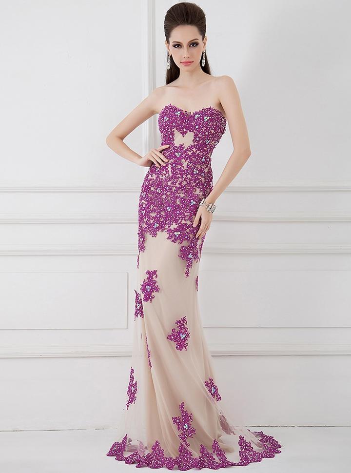 Angela And Alison - 41002 Strapless Adorned Applique Sheath Gown