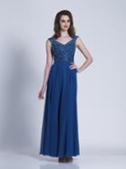 Dave & Johnny - 3451 Embellished Wide V-neck A-line Dress