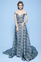 Mnm Couture - N0260 Geometric Patterned Off-shoulder Dress
