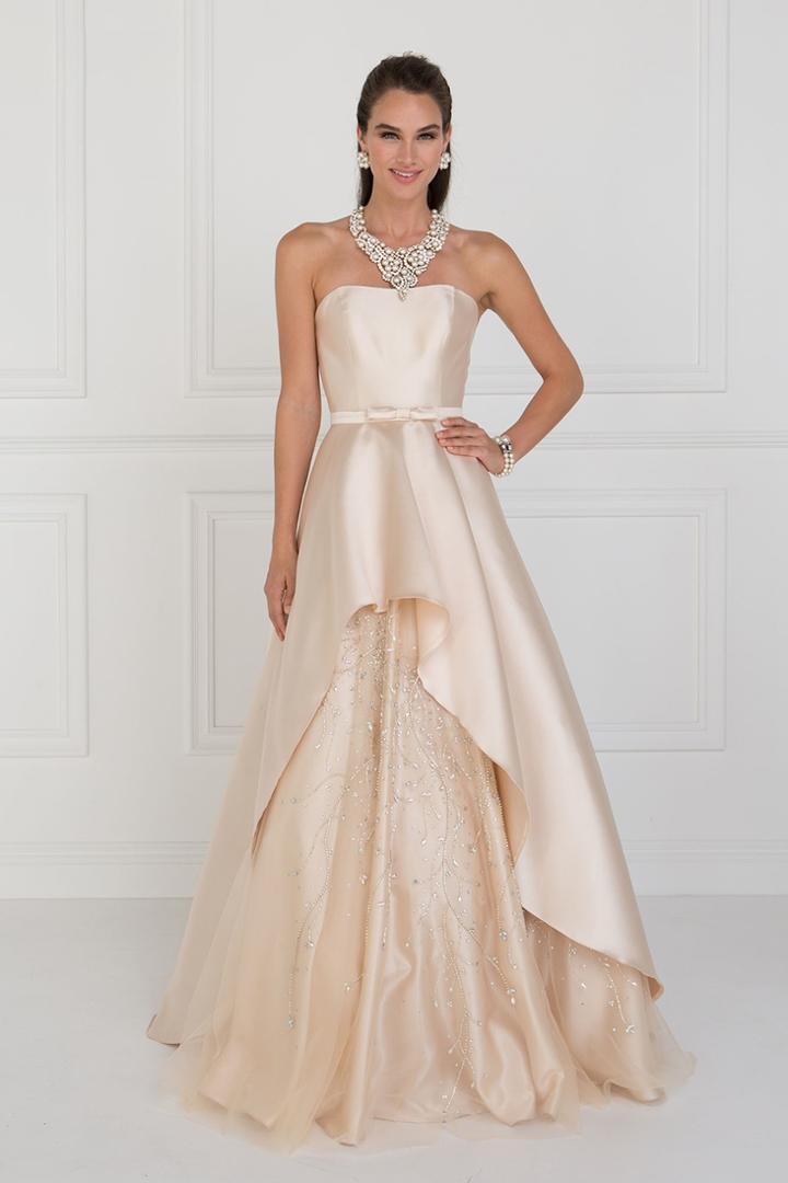 Elizabeth K - Gl2429 Strapless Straight-across Jeweled Mikado Gown