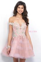 Blush - 11382 Floral Applique Off-shoulder Tulle Cocktail Dress