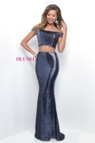Blush - Lustrous Off-the-shoulder Cropped Top Two-piece Dress 11296