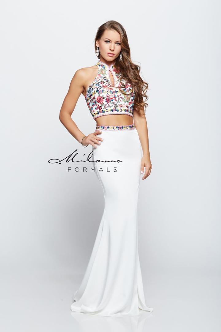Milano Formals - Floral Beaded High Neck Crop Top With Keyhole Fit And Flare Two Piece Long Dress E2116