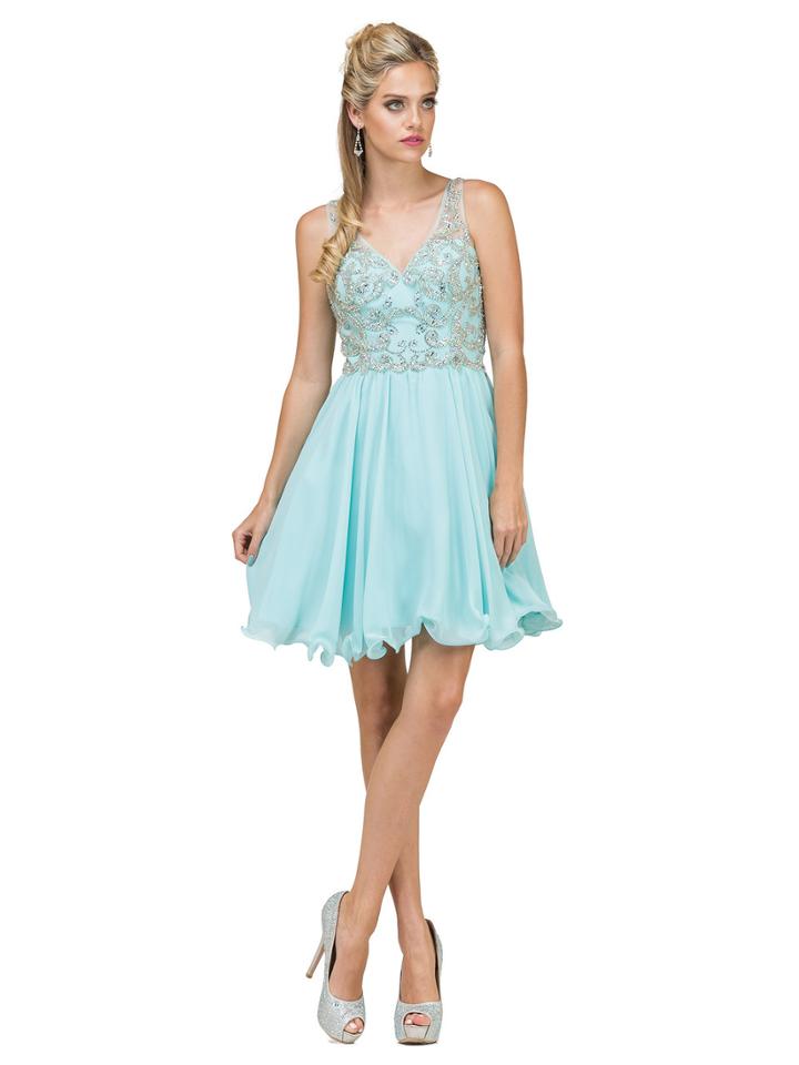 Dancing Queen - Sleeveless Embellished V-neck Cocktail Dress