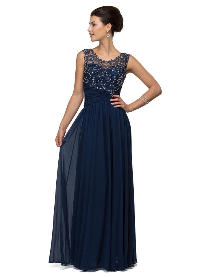 Dancing Queen - Laced Scoop Neck Chiffon A-line Dress 8816