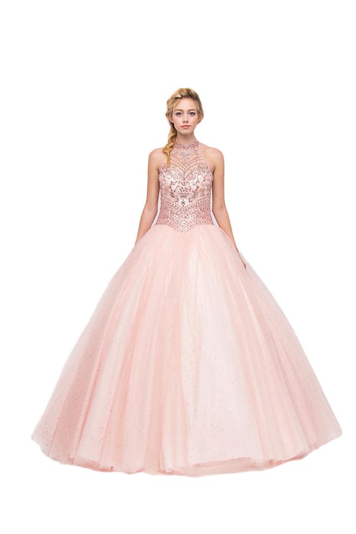 Eureka Fashion - Beaded Illusion High Halter Ballgown