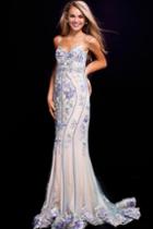 Jovani - 55816 V Neck Floral Embellished Tulle Prom Dress