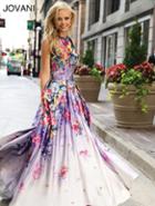 Jovani - Marvelous Sleeveless Long Gown In Printed Floral Design 22753