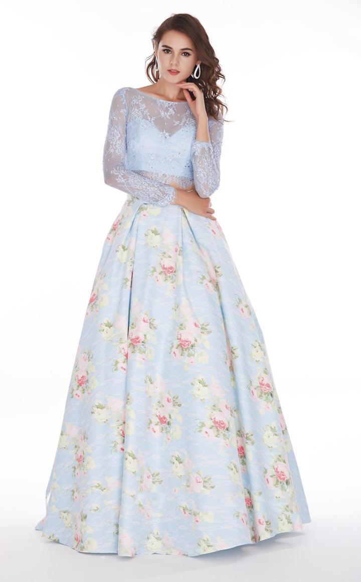 Angela And Alison - 61059 Two Piece Lace Floral A-line Dress