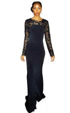 Janique - Elegant Long Floral Lace Neckline Jersey Dress K6422