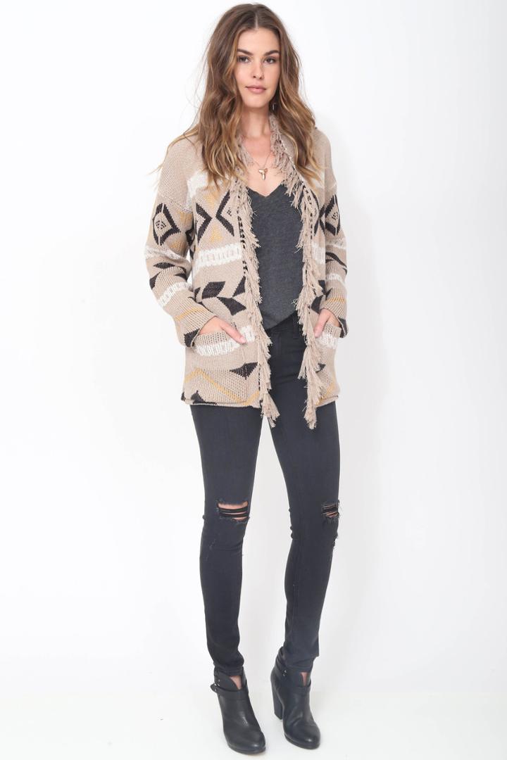 Goddis Gracie Fringe Cardigan In Wild Honey