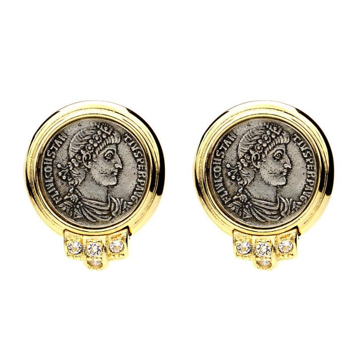 Ben-amun - Roman Coin Crystal Button Earrings