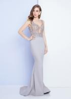 Terani Couture - 1721e4155 Modified V-neck Trumpet Dress