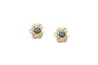 Tresor Collection - Rainbow Moonstone And London Blue Topaz Small Flower Stud Earrings In 18k Yellow Gold