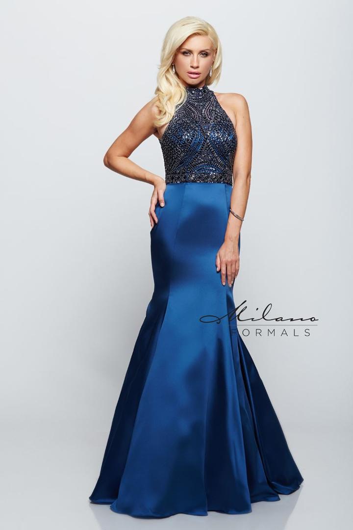 Milano Formals - Bead-encrusted Halter Evening Gown E2068