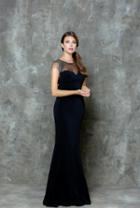 Glow By Colors - G707 Sheer Neckline Mermaid Evening Gown