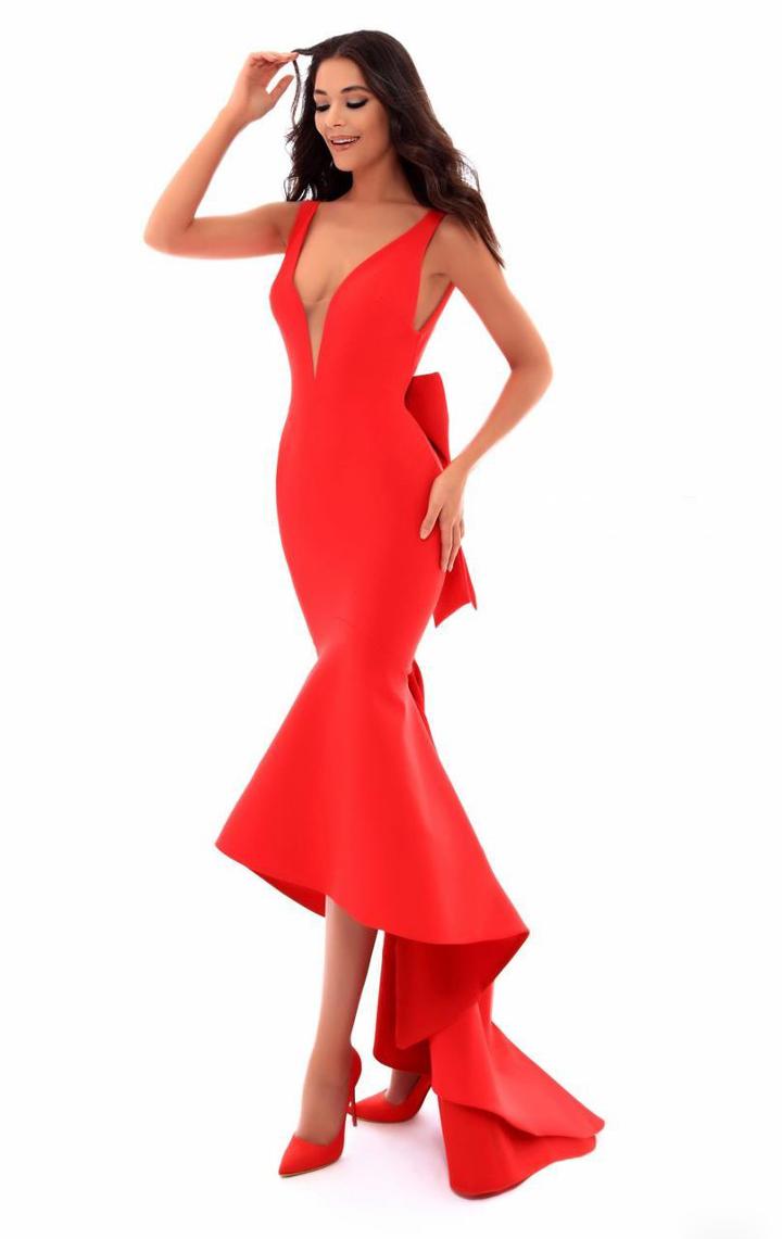 Tarik Ediz - 50238 Illusion Plunging Neckline High Low Evening Gown