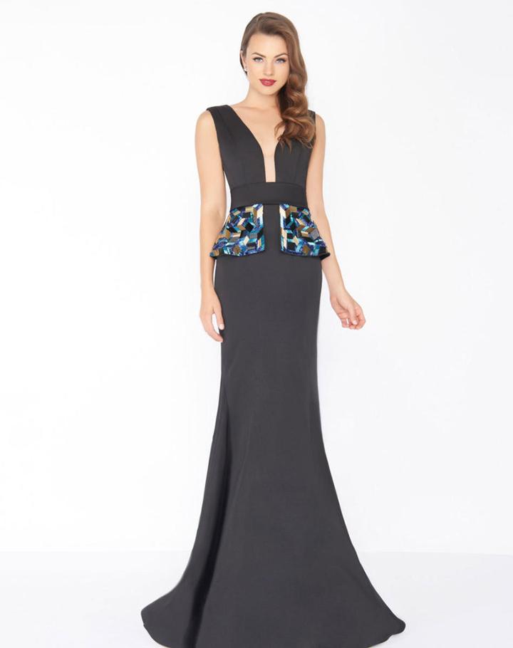 Mac Duggal - 48712r Beaded Peplum Plunging Dress