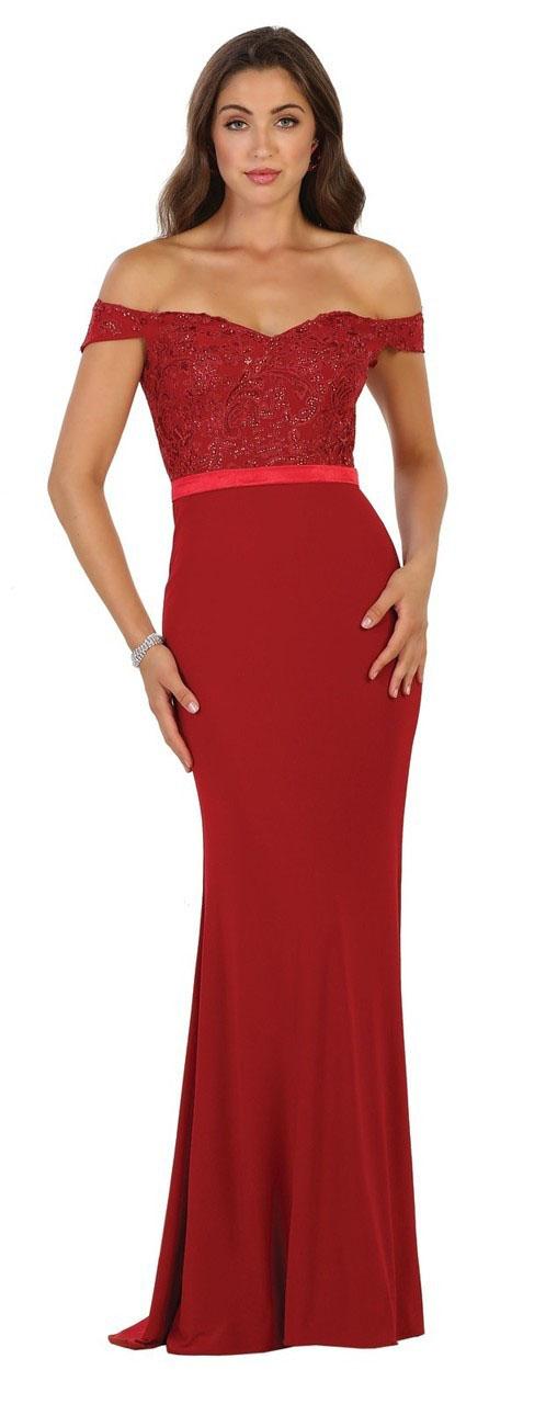 May Queen - Rq7525 Embellished Off-shoulder Sheath Dress