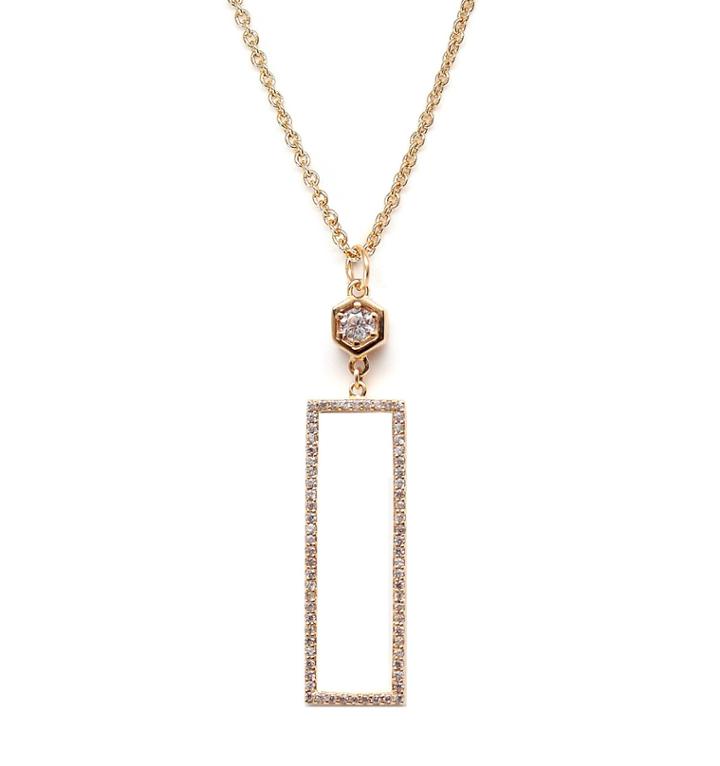 Rachael Ryen - Long Rectangle Pave Gold Necklace