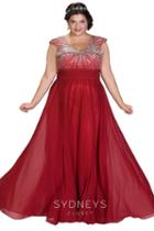 Sydney's Closet - Radiant Beaded V-neck Mesh A-line Gown Sc7214