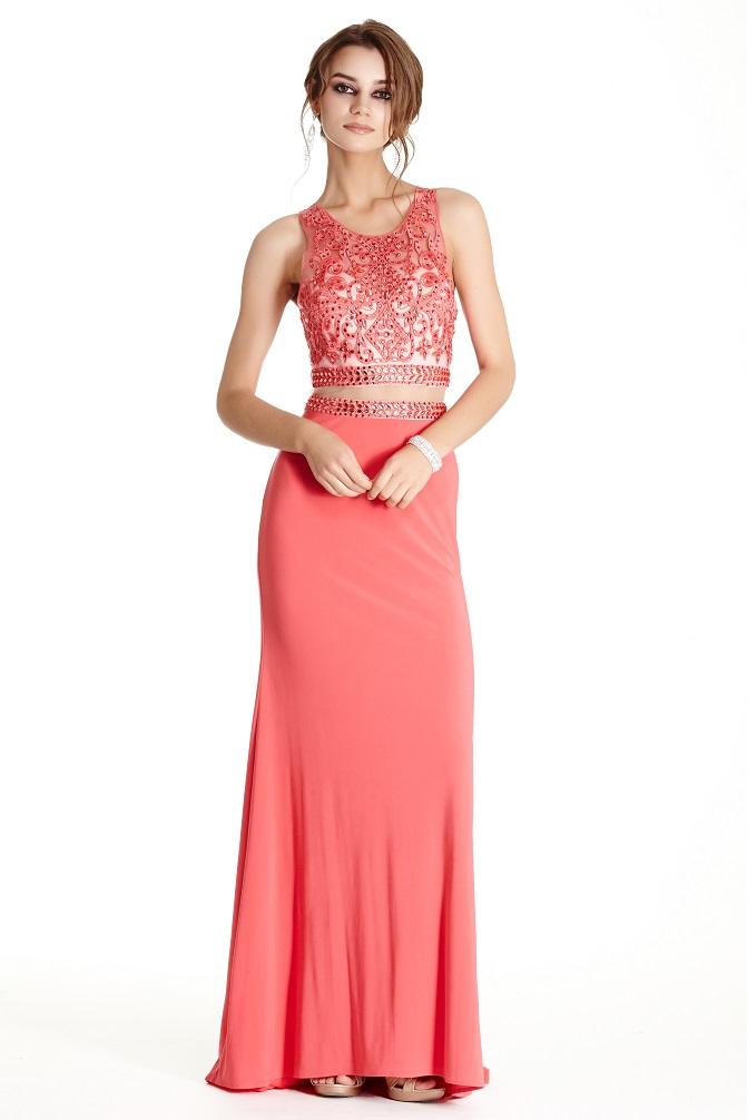 Aspeed - L1787 Embellished Mock Two Piece Fitted Prom Dress
