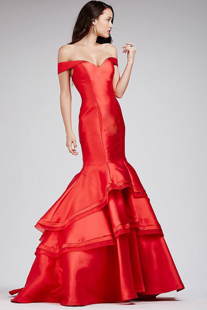 Jovani - 31100 Off-shoulder Satin Mermaid Gown