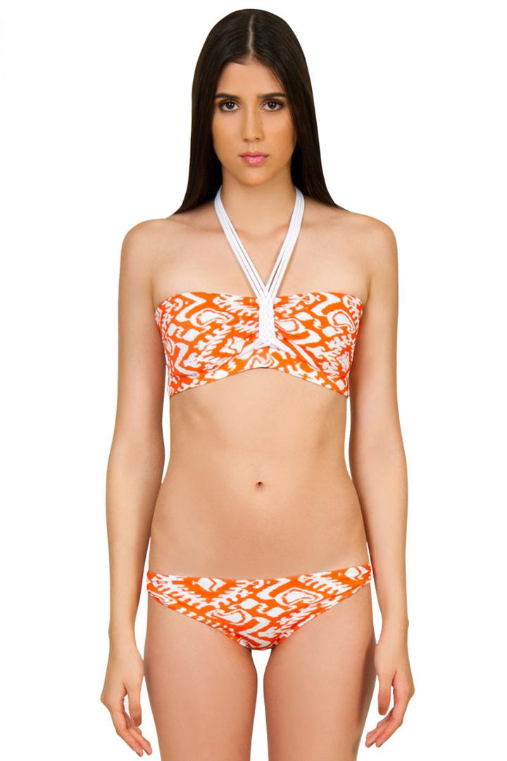 Caffe Swimwear - Braided Bandeau/loop Bottom In Orange/white