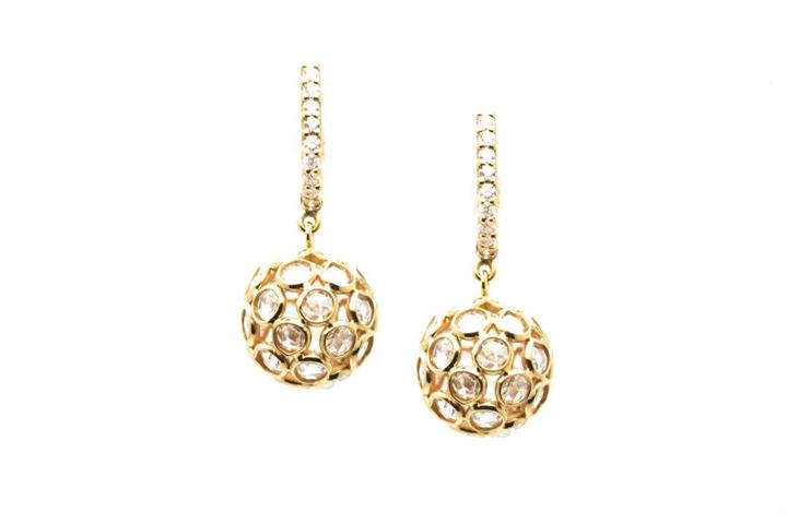 Tresor Collection - Rose Cut Diamond Sphere Ball Earring On A Diamond Huggies In 18k Yellow Gold