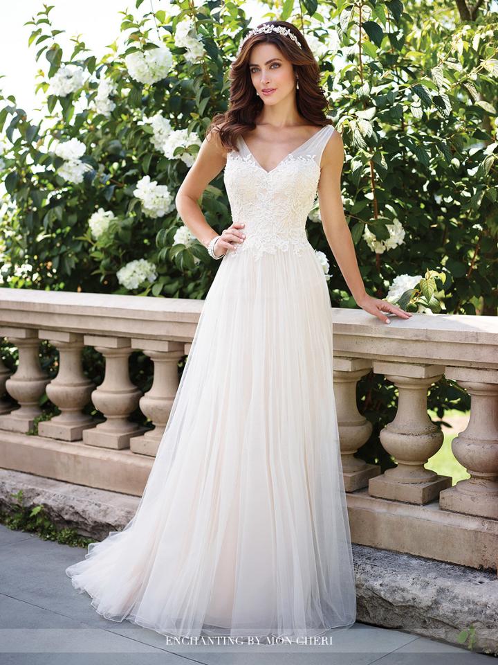 Enchanting By Mon Cheri - 117176 V Neck Soft Tulle A-line Wedding Gown