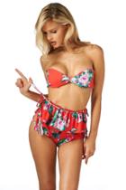 Montce Swim - Red Floral Bellini Top X Cabana Ruffle Short Bottom Bikini Set
