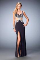 La Femme - 22828 Sleeveless Embroidered Cutout Jersey Gown