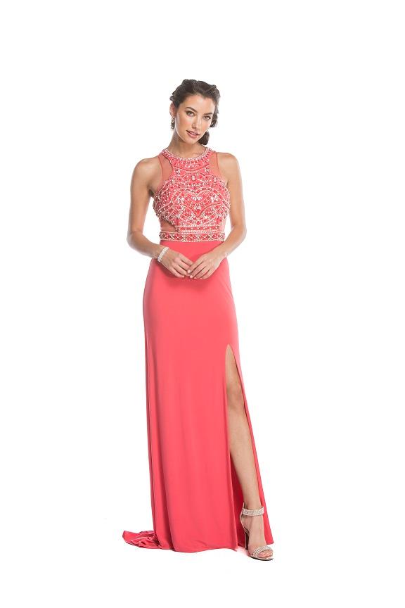 Aspeed - L1619 Embellished Halter Sheath Prom Dress