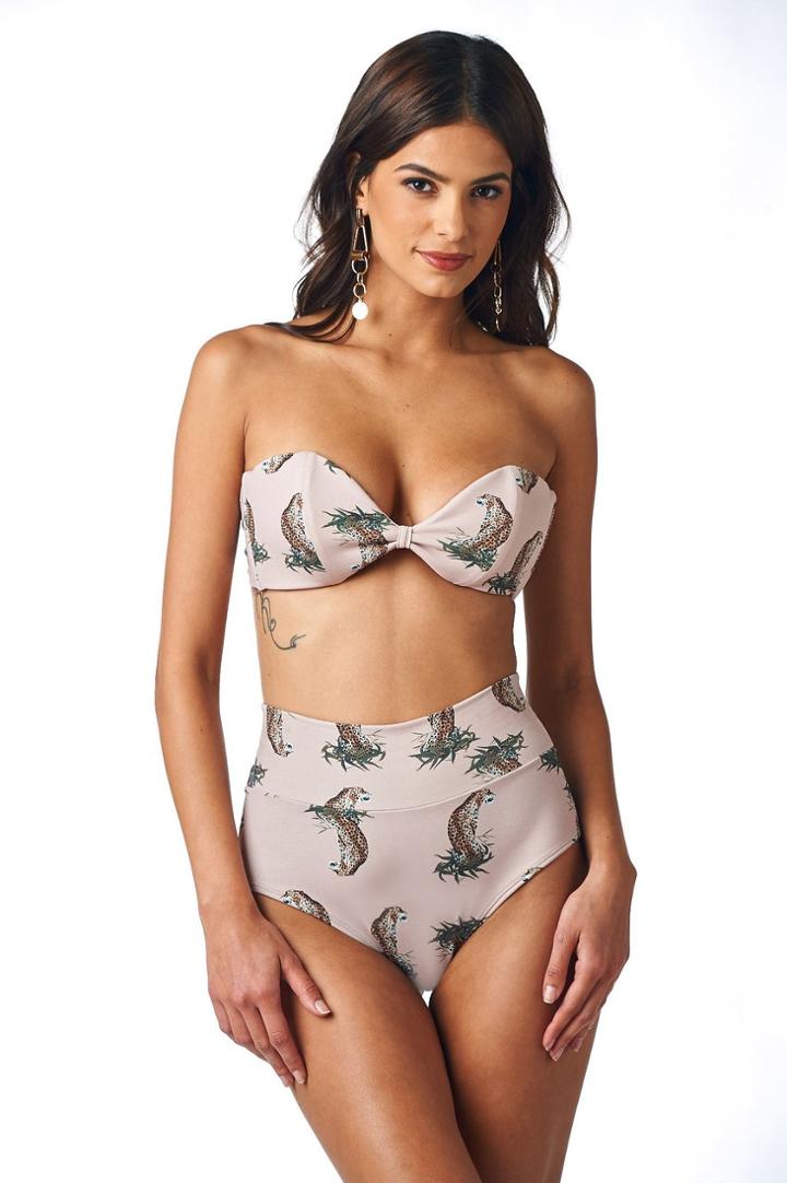 Montce Swim - Mocha Cheetah Repeat Bellini Top X High Rise Bottom Bikini Set
