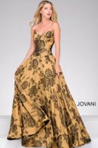 Jovani - Gold Floral Printed Long Dress 47983