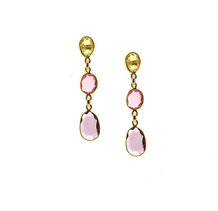 Tresor Collection - Multicolor Tourmaline Triple Dangle Earring In 18k Yellow Gold