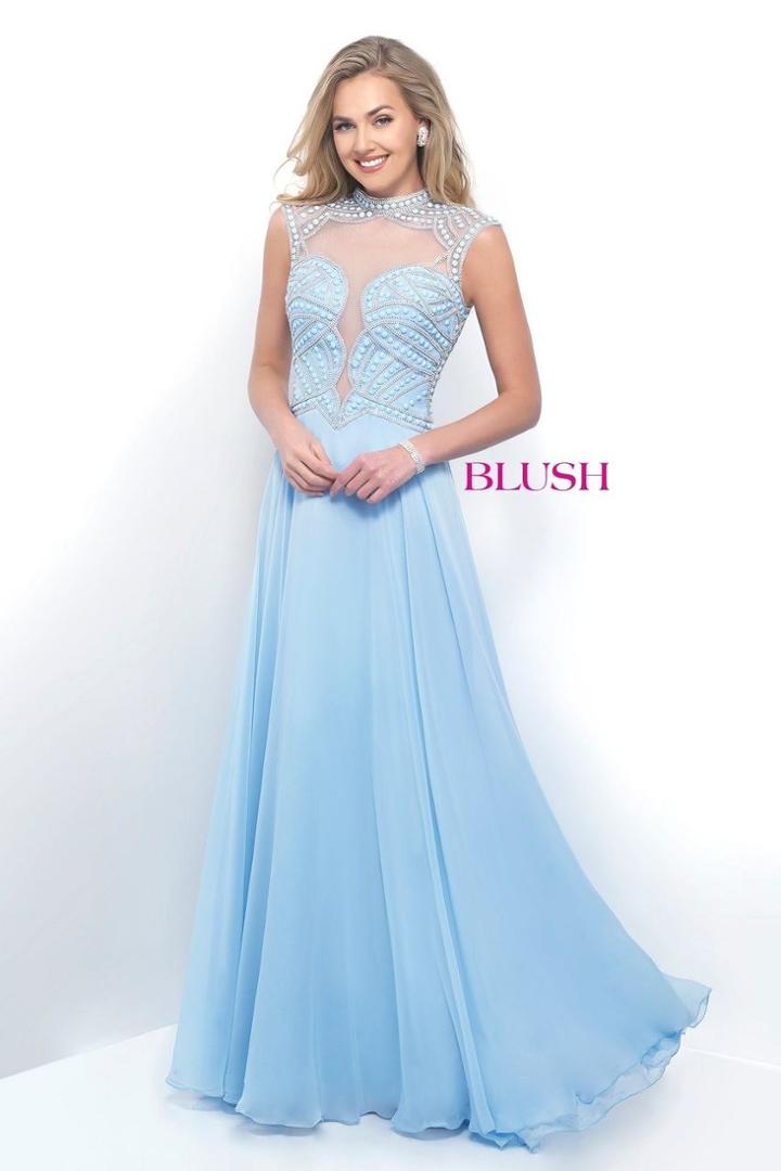 Blush - Flowing High Plunging Chiffon A-line Gown 11348