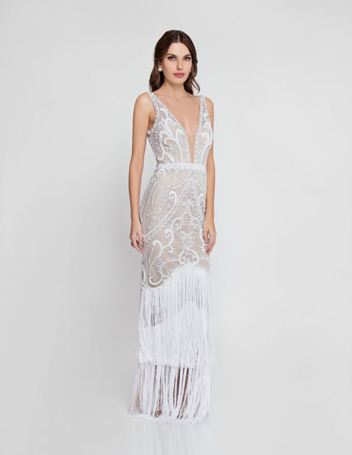 Terani Couture - 1811gl6472 Embellished Fringed Evening Dress