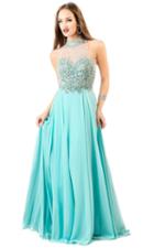 Shail K - Iridescent High Illusion Embellished A-line Long Gown 4058