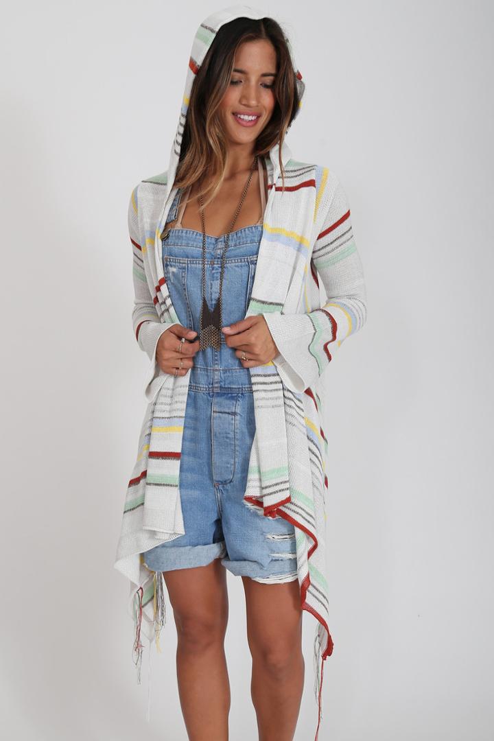 Goddis - Linsey Hooded Wrap W/ Fringe In Sandcastle